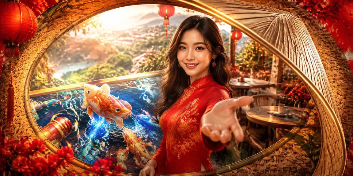 Cảnh chơi bắn cá đổi thưởng tại Đà Lạt với hình ảnh nón lá truyền thống Việt Nam